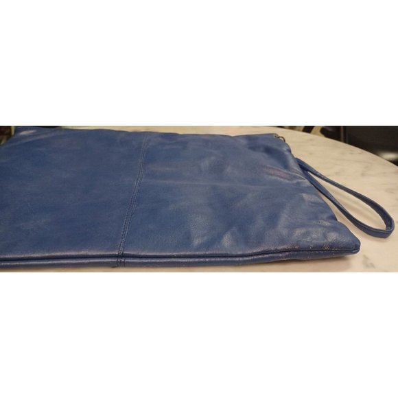 Vintage Bright Blue Faux Leather Large Clutch Purse Retro 60s Look Big Button - Picture 4 of 9
